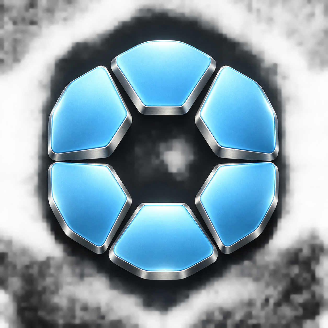 Six blue pieces forming KithMoot's assembly mark.